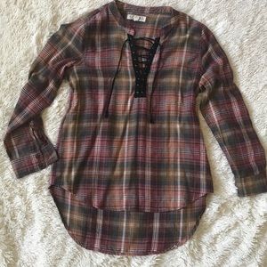 Lace up flannel high low tunic